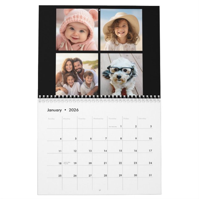 Calendário Colagem de Fotos Personalizada da Família Moderna  (Jan 2026)