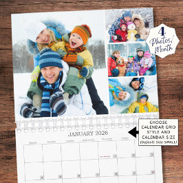 Calendário Colagem de Fotos Personalizada Simples 4 por Mês
