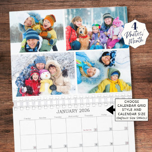 Calendário Colagem de Fotos Personalizadas Simples 4 por Mês