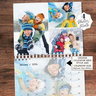 Calendário Colagem de Fotos Personalizadas Simples 4 Por Mês 