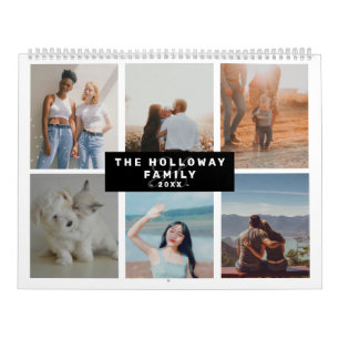 Calendário Colagem de fotos pretas18 da família do monograma