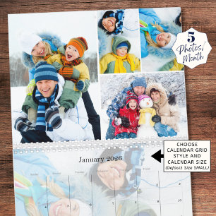 Calendário Colagem de Fotos Simples 5 Por Mês Personalizada