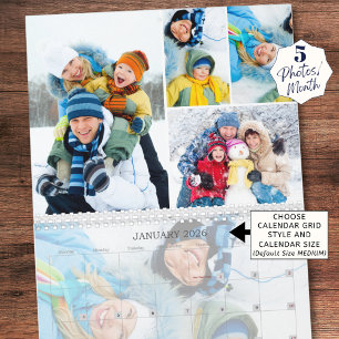 Calendário Colagem de Fotos Simples 5 Por Mês Personalizada