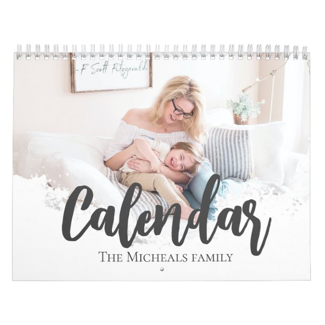 Calendário Colagem de texto de família de script de foto eleg (Capa)