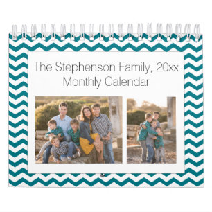 Calendário Colagem Personalizada de Fotos Chevron Teal 24 Ima