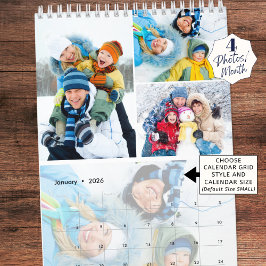 Calendário Colagem Personalizada Simples De Fotos 2025 4 Por 