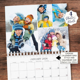 Calendário Colagem Personalizada Simples De Fotos 2026 4 Por