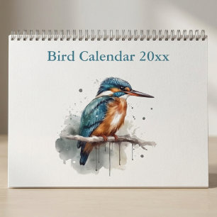 Calendário Coleção de Pássaros em Aquarela, personalizada