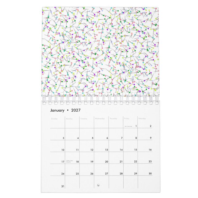 Calendário Colorful Sewing Pins White Dressmaker Seamstress (Jan 2027)