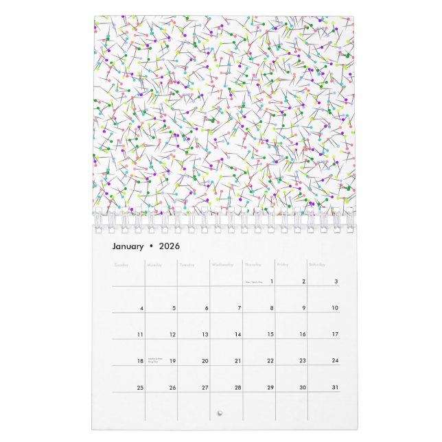 Calendário Colorful Sewing Pins White Dressmaker Seamstress (Jan 2026)