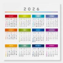 Calendário Colorido 2026 - Cores Arco-Íris 3 Colun