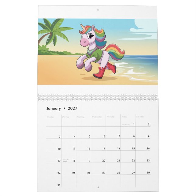 Calendário Colorido de Coleção Unicorn (Jan 2027)