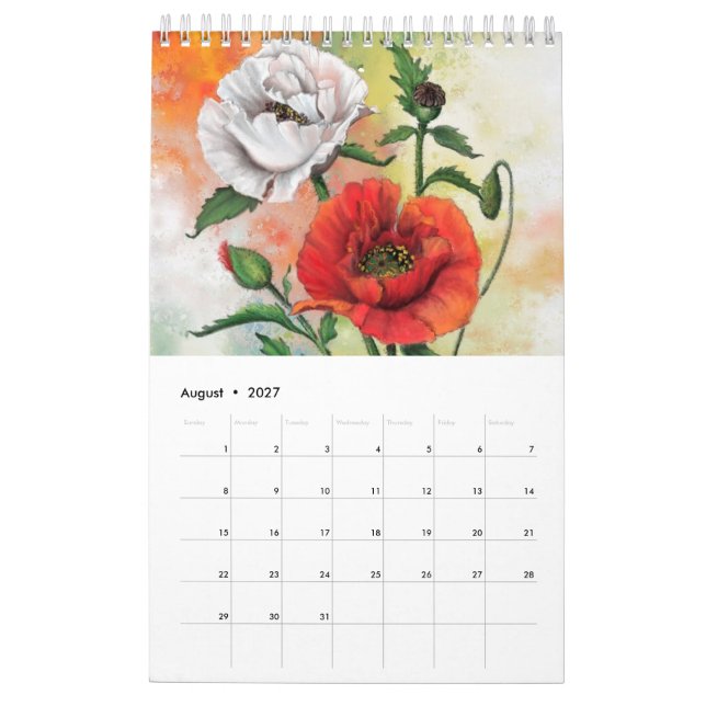 Calendário com 12 Flores Mais Bonitas (Ago 2027)
