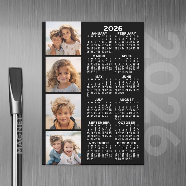 Calendário com 4 Cartão Magnético de Colagem de Fo (2026 Calendar with A Photo and Magnetic Back)