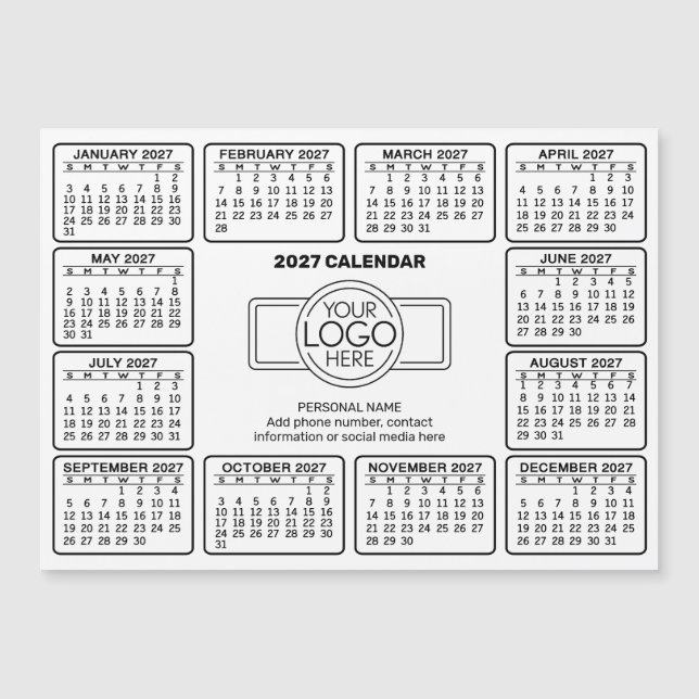 Calendário com logotipo Informações de Contato Ímã (Frente)