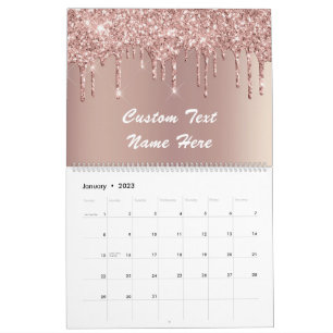 Calendário com Pingos de Glitter em Rose Gold e Te