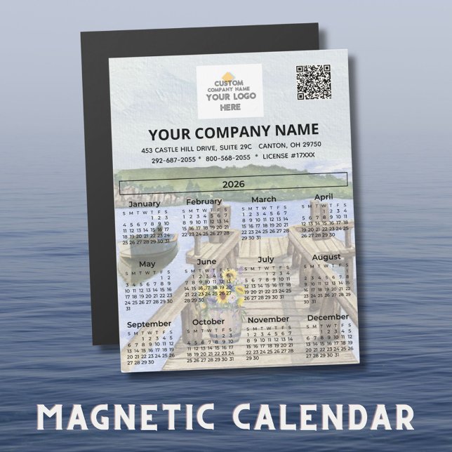 Calendário comercial 2026 Dock Water Magnet Logo Q (Criador carregado)