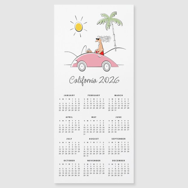 Calendário Cômico Divertido Califórnia 2026  (Frente)
