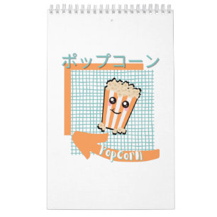 Calendário comida kawaii- pipoca, laranja, turquesa