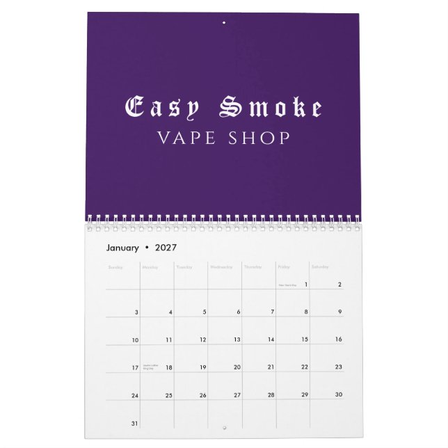 Calendário Compro Comercial de Vape de Fumaça Roxa (Jan 2027)