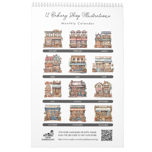 Calendário Compro de padaria de aquarela branca Compro pastel (Verso)