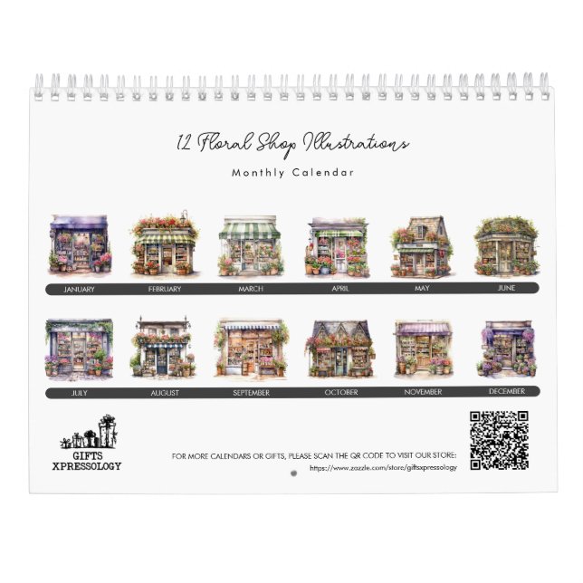 Calendário Compro Floral de Cores Aquáticas Cujas Cores  Comp (Verso)