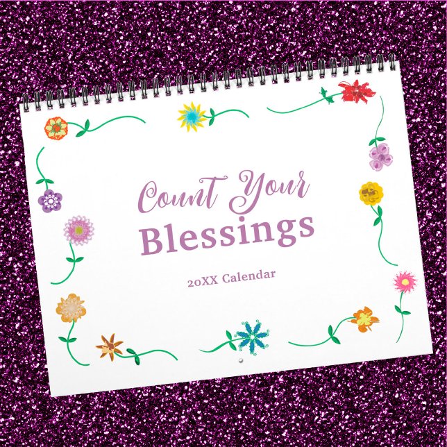 Calendário Contar as Bênçãos no Diário de 12 Meses (A unique wall calendar with space to record your thoughts and blessings throughout the year.)