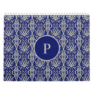 Calendário Cor damasco Marinho azul decorativo