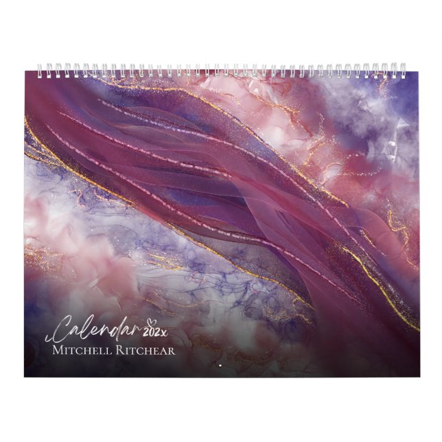 Calendário Cor dourada rosa branca Marble, cor dourada (Capa)