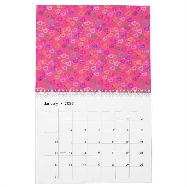 Calendário Coração Colorido Fofo (Jan 2027)