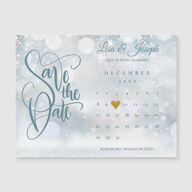 Calendário Coração Dourado de Inverno Salve a Data (Frente)