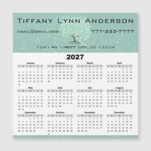 Calendário Coração Folha Árvore Floral Verde Menta