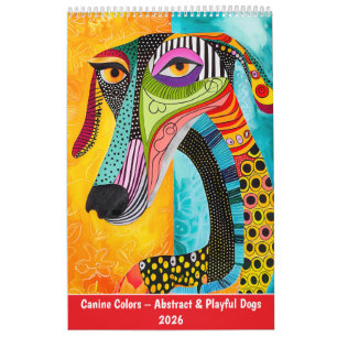 Calendário Cores Caninas – Cães Abstratos e Divertidos 2026