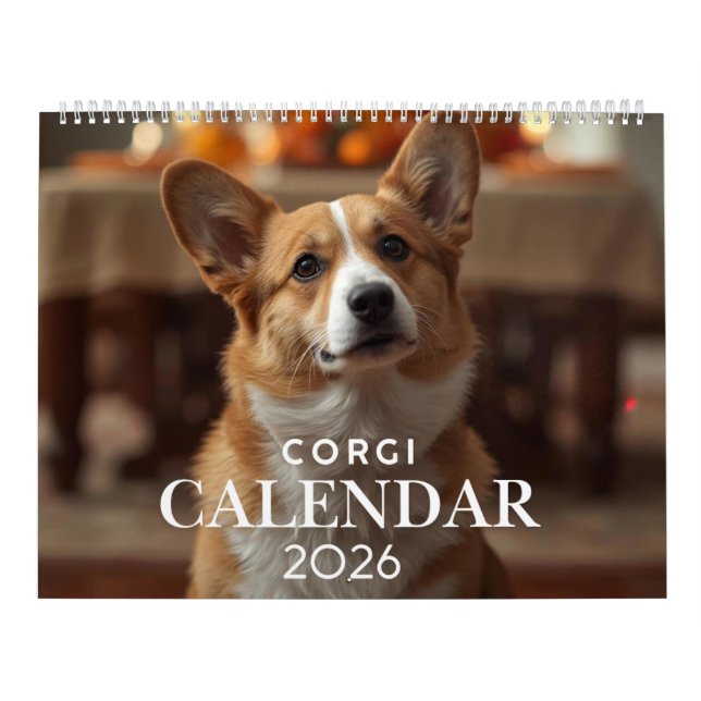 Calendário Corgi 2026 | Calendário de Parede de 12 (Capa)