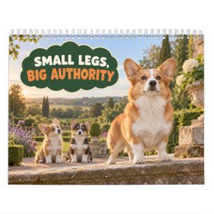 Calendário Corgi Engraçado Pernas Pequenas Grande Autoridade