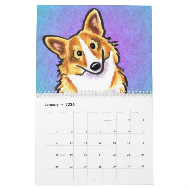 Calendário Corgis Off-Leash Art™ Vol 1 (Jan 2026)