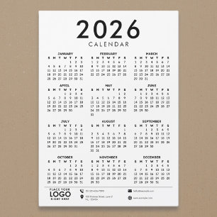 Calendário Corporativo Moderno Básico 2026 com Log