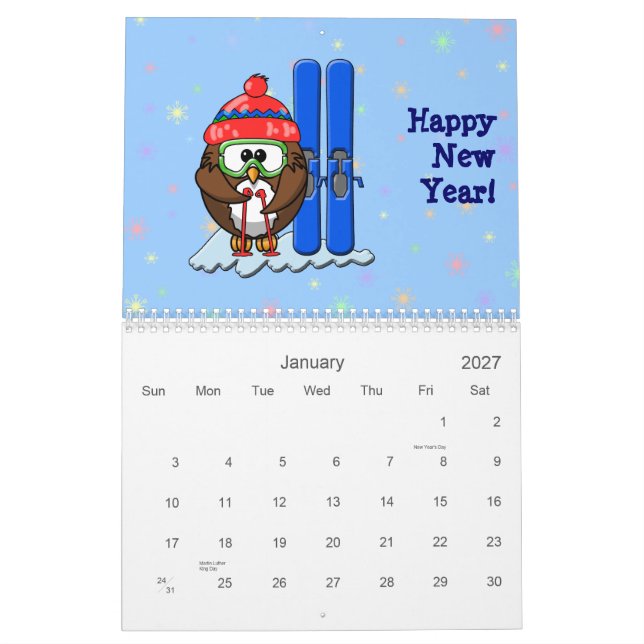 Calendário coruja 2014 diferente (Jan 2027)