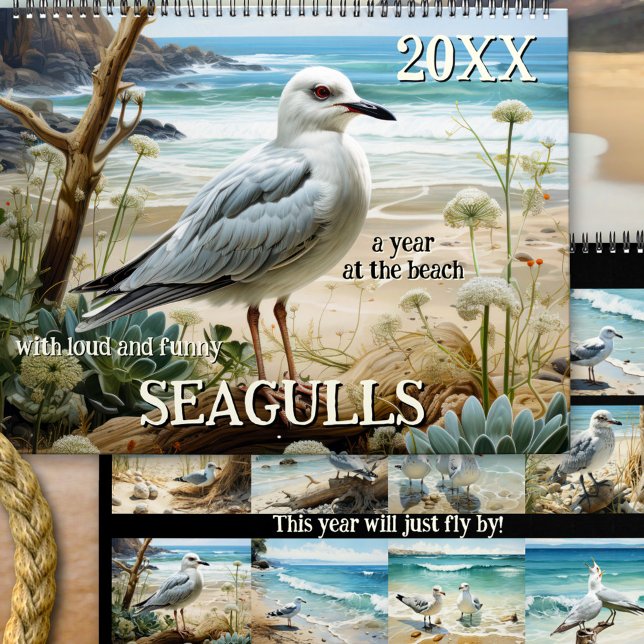 Calendário Costeira de Arte de Seagull Divertida (A fine art calendar featuring paintings of seagulls. Great for anyone who loves birds and beach)