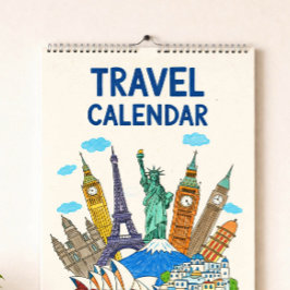 Calendário Crayon Style Travel Calendar Cover | Editable Year