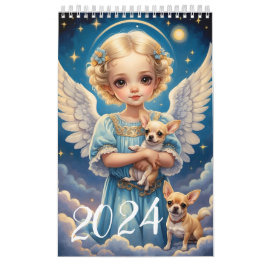 Calendário Crianças anjos e animais bonitos. 2024