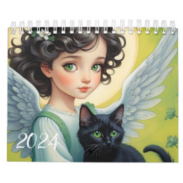 Calendário Crianças anjos e animais bonitos. 2024