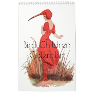 Calendário Crianças bonitos 5 do pássaro dos desenhos da