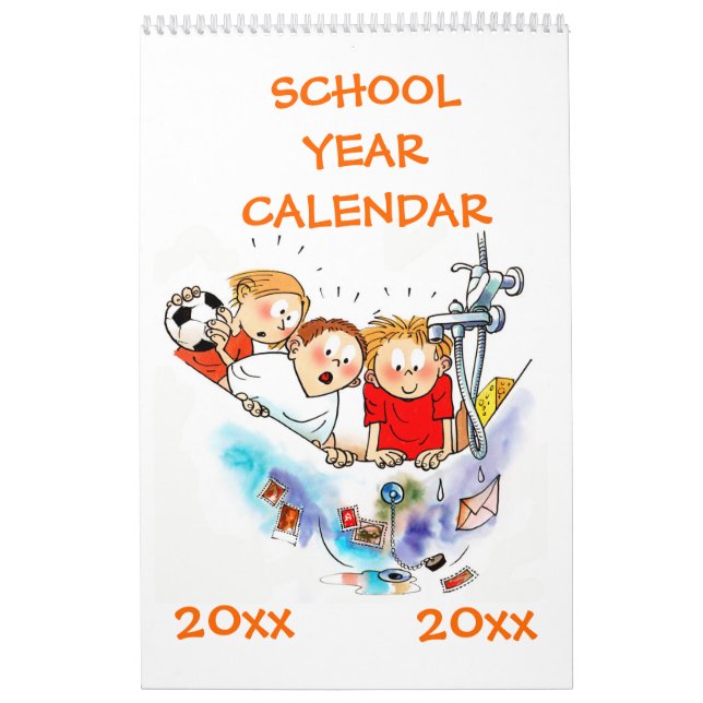 Calendário Crianças do Ano da Escola de Solteiro Laranja (Capa)