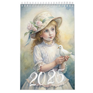 Calendário Crianças Meninas Vintage Páscoa Dove 2025