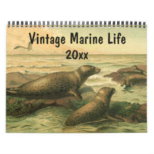 Calendário Criaturas do Mar Vintage e Animais do Mar Oceano