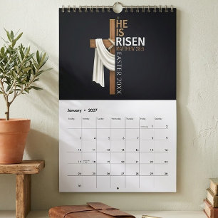 Calendário Cruz de Páscoa Vintage Personalizada Ele Ressuscit