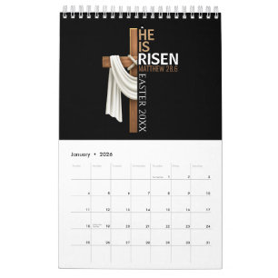 Calendário Cruz de Páscoa Vintage Personalizada Ele Ressuscit