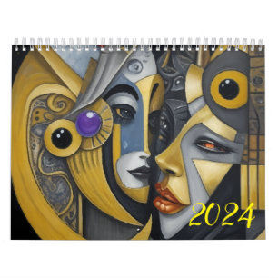 Calendário Cubismo no estilo de Picasso. 2024