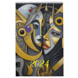 Calendário Cubismo no estilo de Picasso. 2024